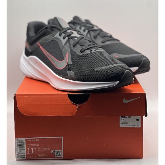Nike Quest 5 Men's 11.5 Shoes Black University Red Smoke Grey DD0204 004 NIB - Picture 1 of 13
